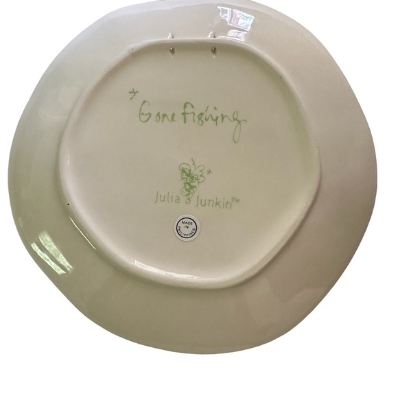 Julia Junkin Studio Pottery Plate Gone Fishing 8” Decor Display Plate Signed - Picture 2 of 4